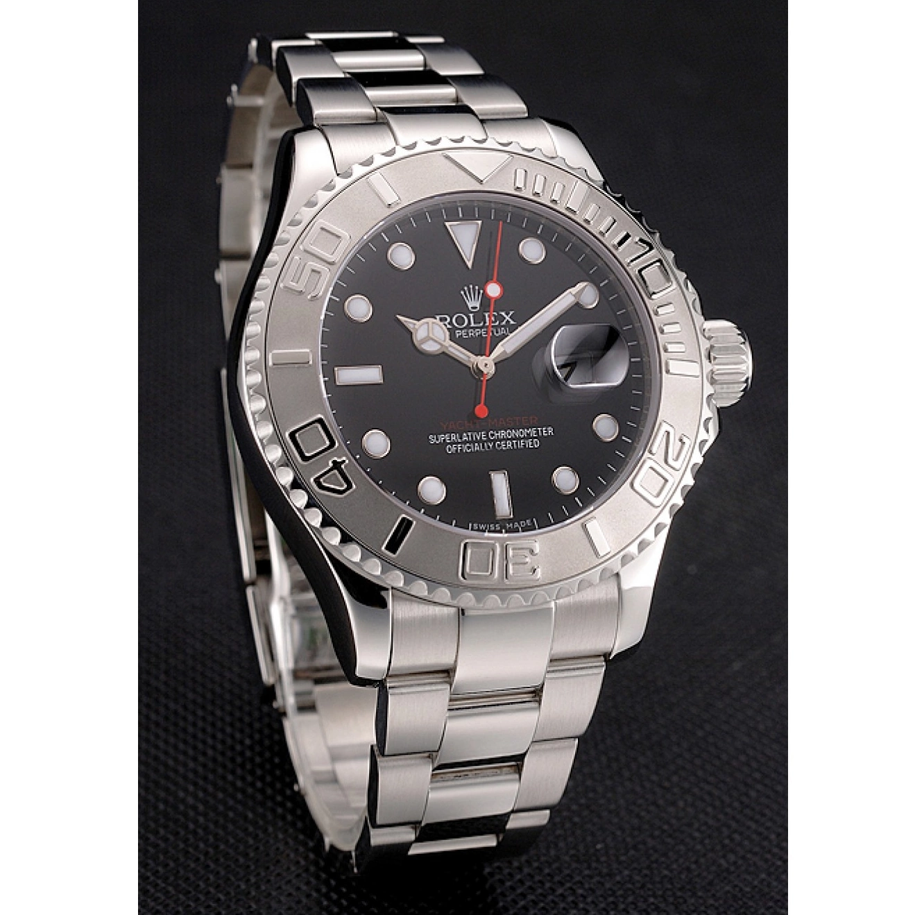 Rolex aaa copy Stainless And Rolex Dial Black Bracelet Case Yacht-Master Steel 0825